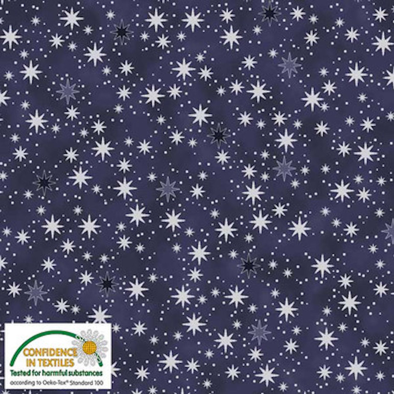 Stof Star Sprinkle Small Stars Blue Silver Cotton Fabric By The Yard