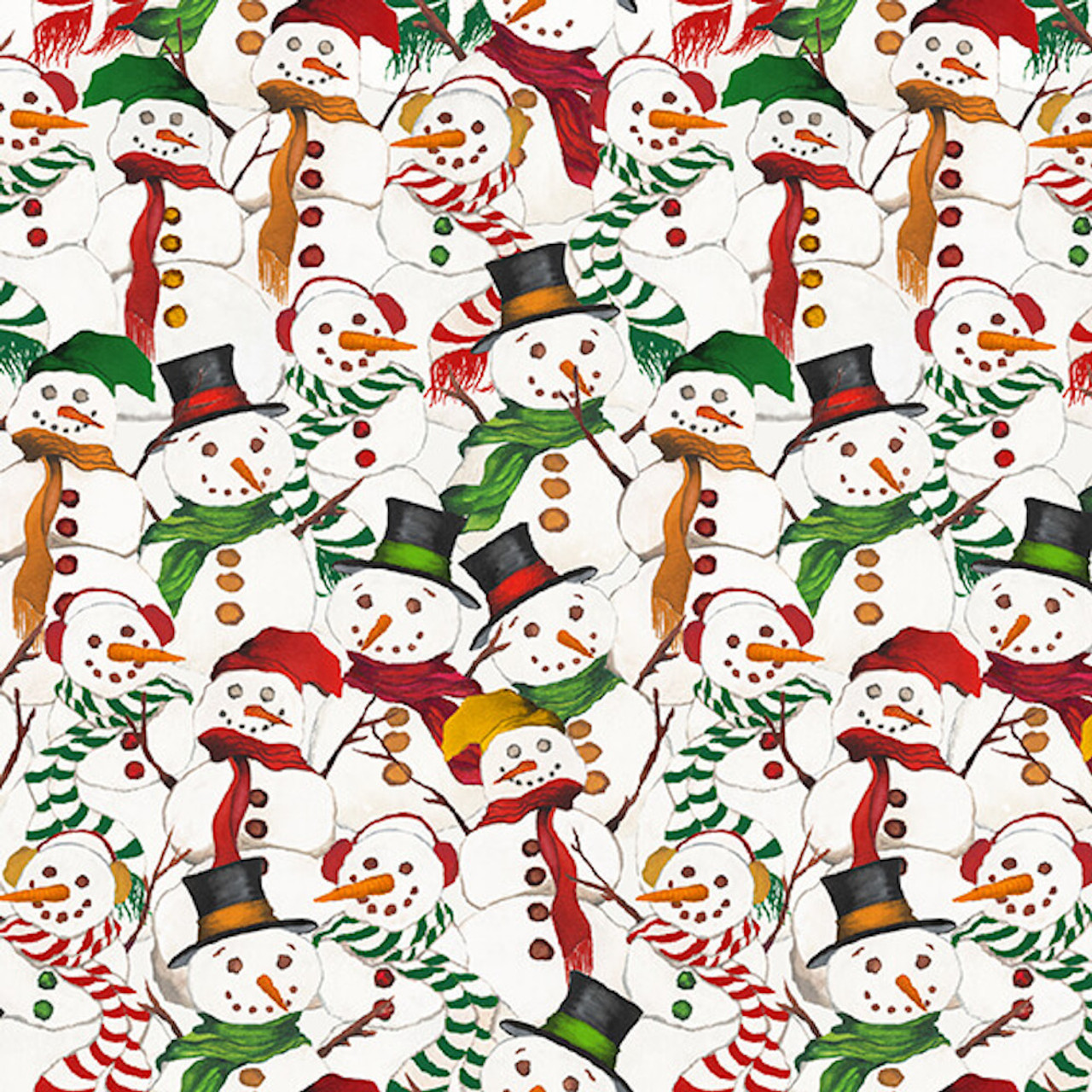 Blank Quilting Wintry Mix Snowman Collage Red Cotton Fabric By The Yard