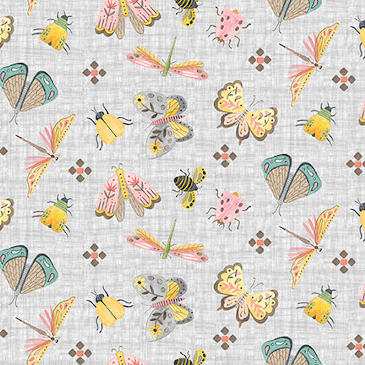 Blank Quilting Folk Gardn Butterflies & Bugs Cotton Fabric By The Yard