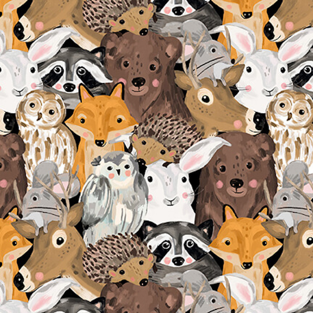 Blank Quilting Forest Critters Woodland Animal Collage Lt Blue Cotton Fabric By The Yard