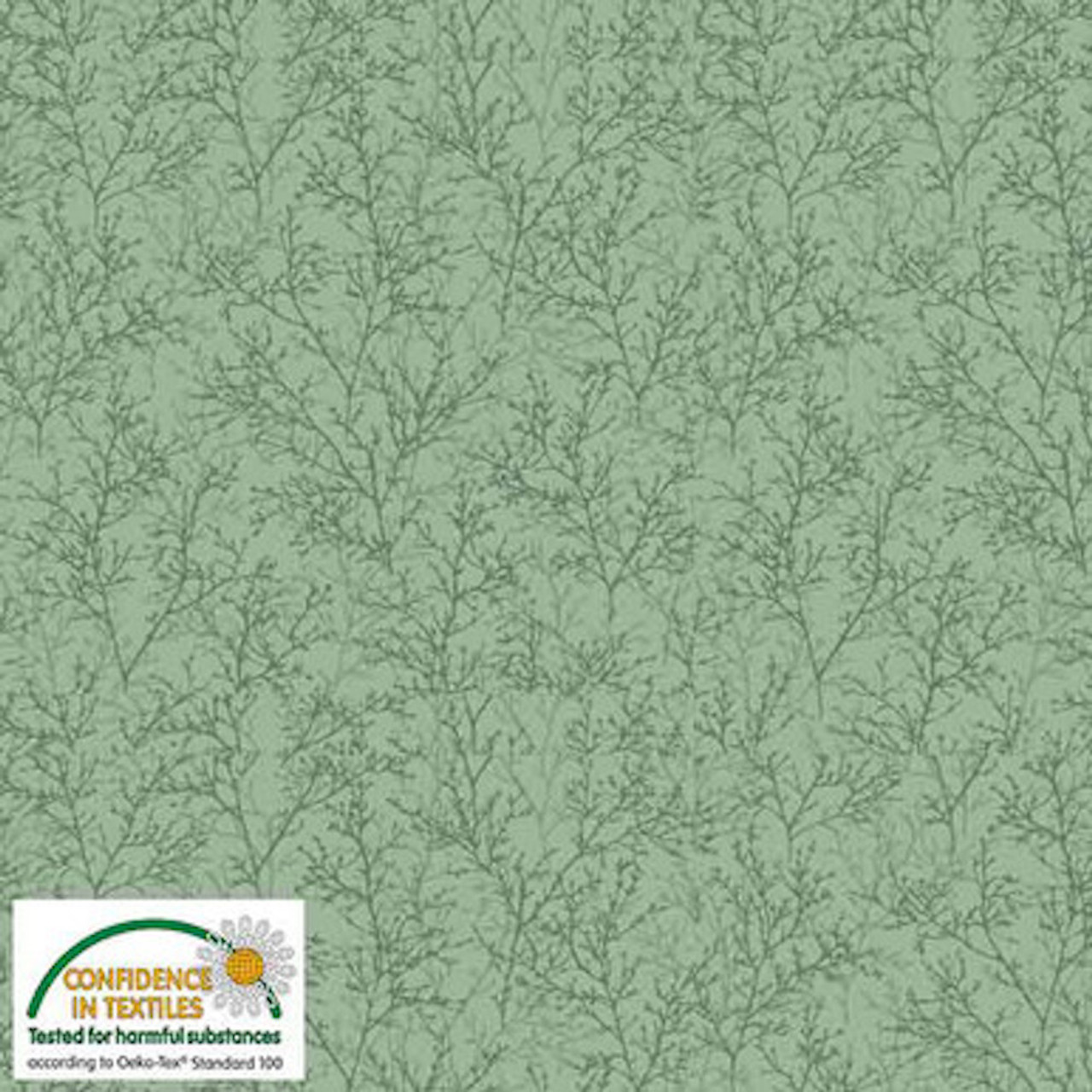 Stof European Colour Harmony Tree Branches Jade Cotton Fabric By The Yard