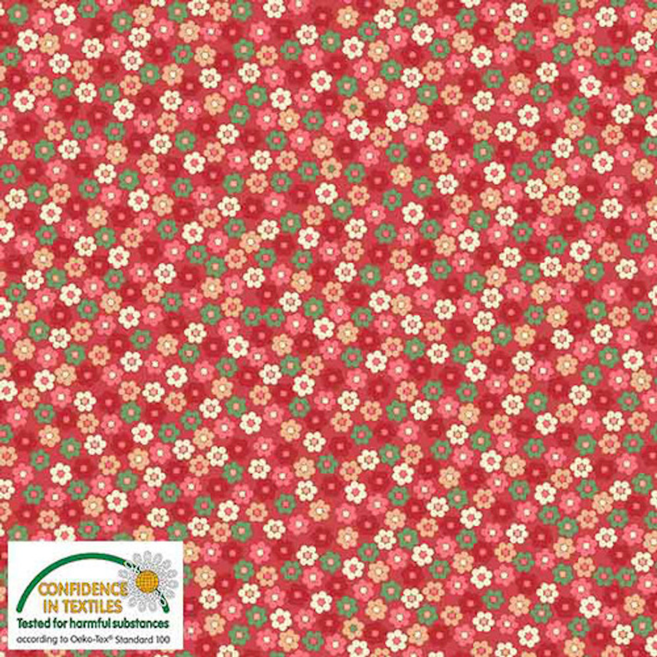 Stof Quilters Combination Flowers Coral Cotton Fabric By The Yard