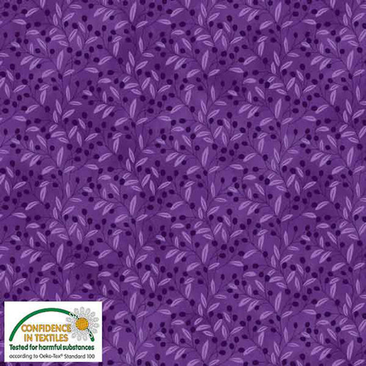 Stof Quilters Combination Berries & Leaves Purple Cotton Fabric By The Yard