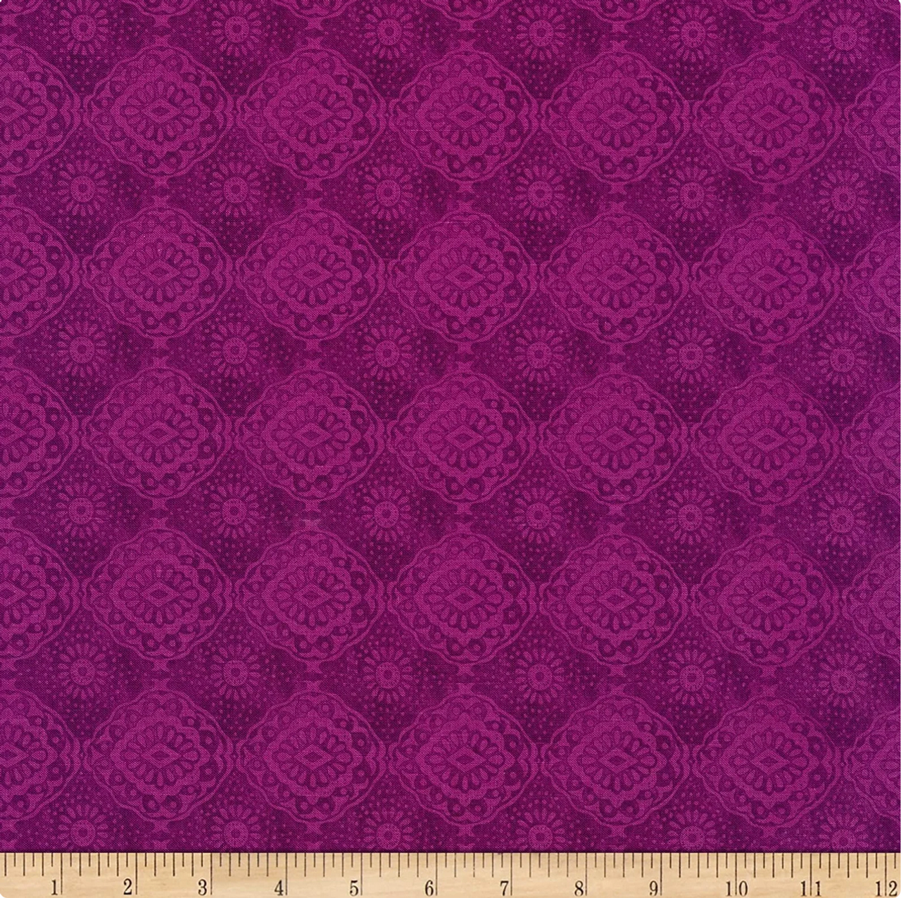Blank Quilting Pansy Prose Tonal Tile Raspberry Cotton Fabric By The Yard