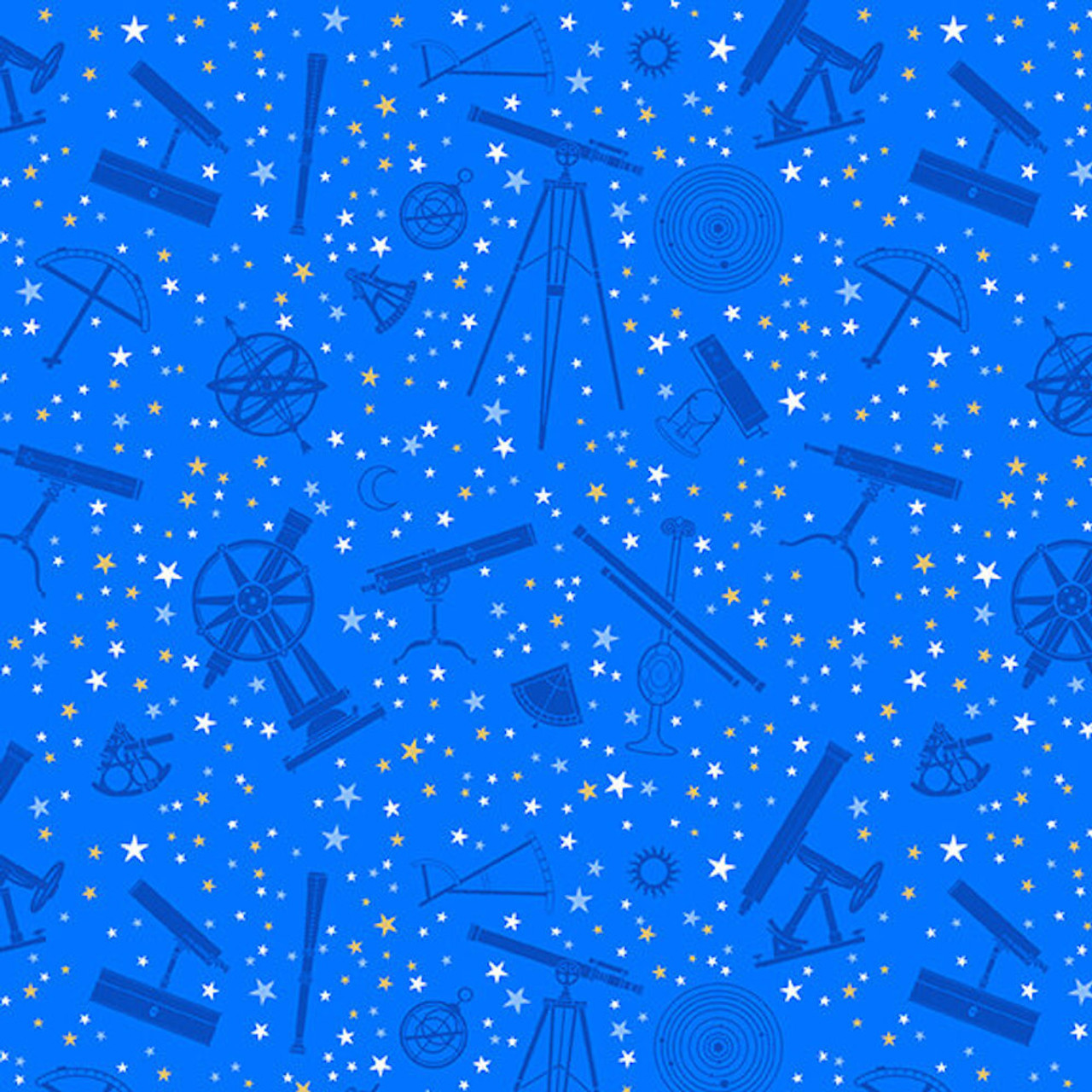 Henry Glass Signs From Above Astronomy Devices Med Blue Cotton Fabric By The Yard