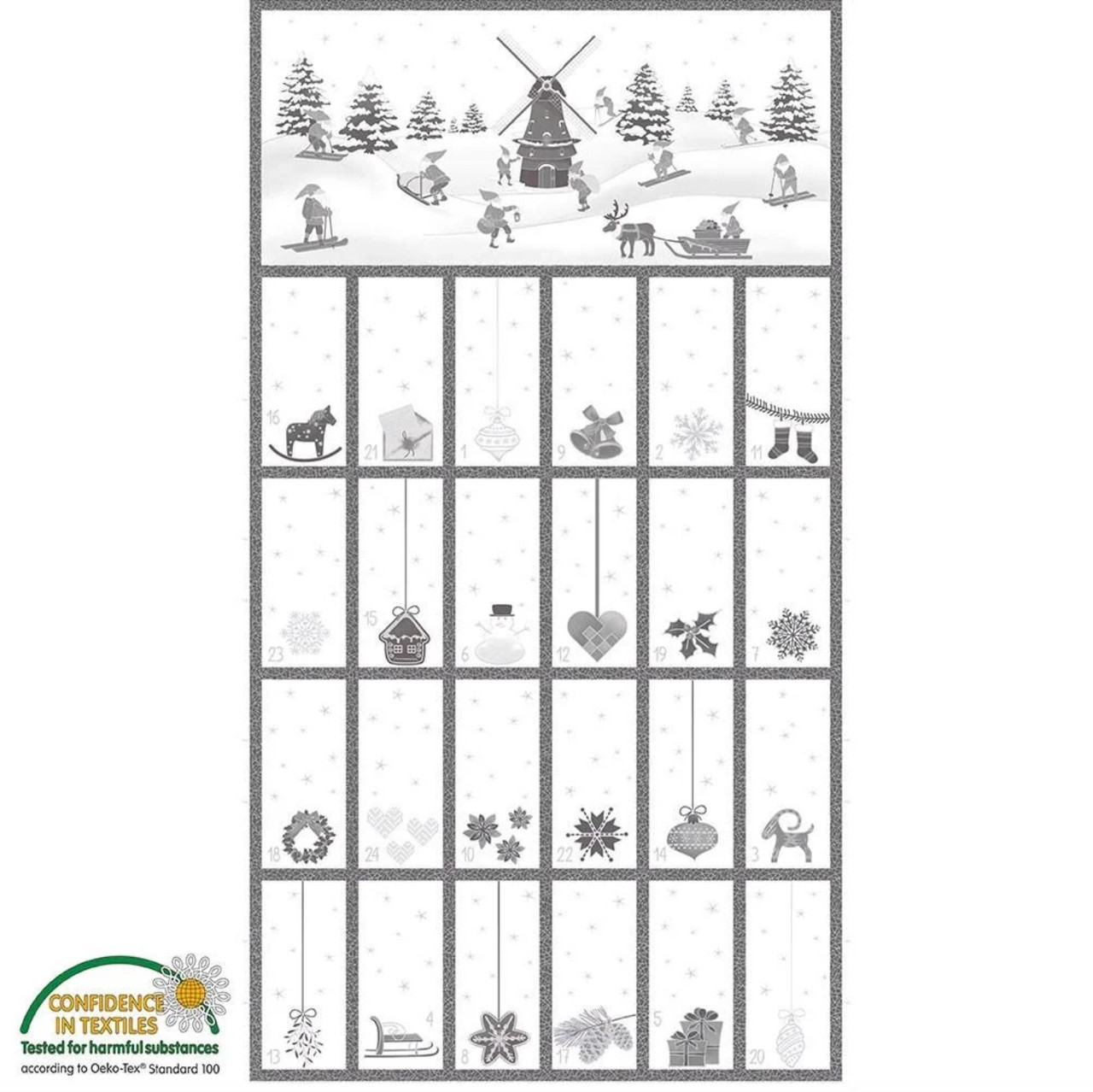 Stof Christmas Wonders Christmas Calender Panel White Quilting Cotton Fabric By The Panel