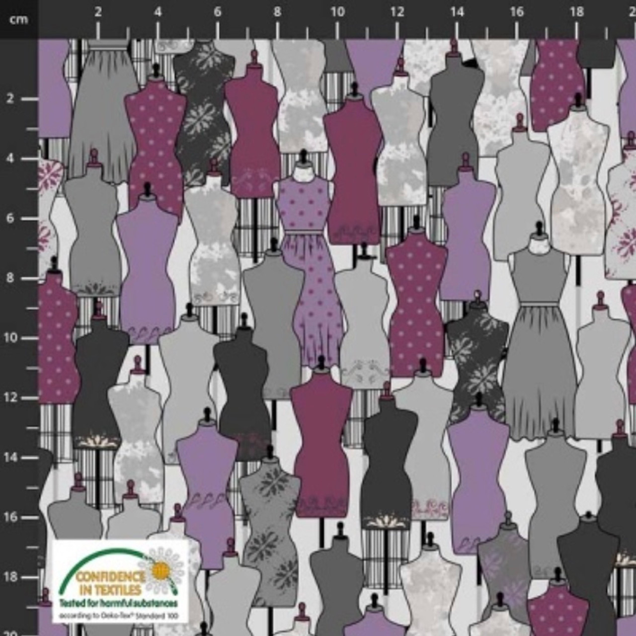 Stof European Sew Sew Sew It Mannequins Purple Cotton Quilting Fabric By The Yard