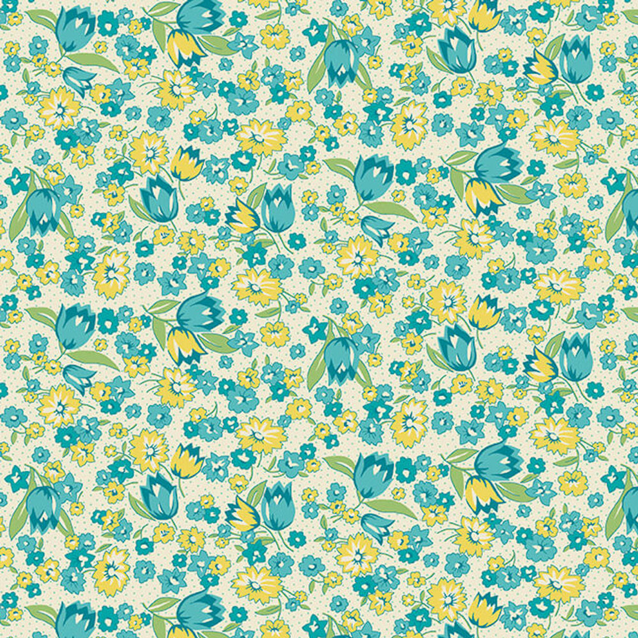 Henry Glass Nana Mae VI Tulips Aqua Cotton Fabric By The Yard