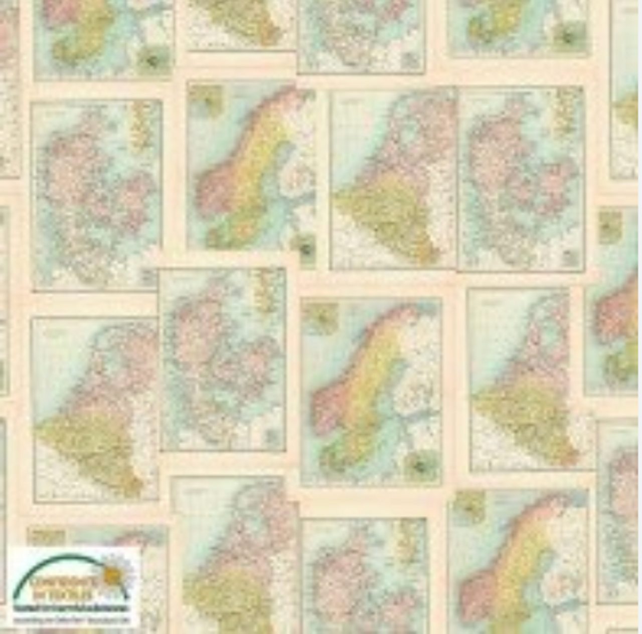 Stof European Quilting Old School Map Pages Beige Cotton Fabric By The Yard