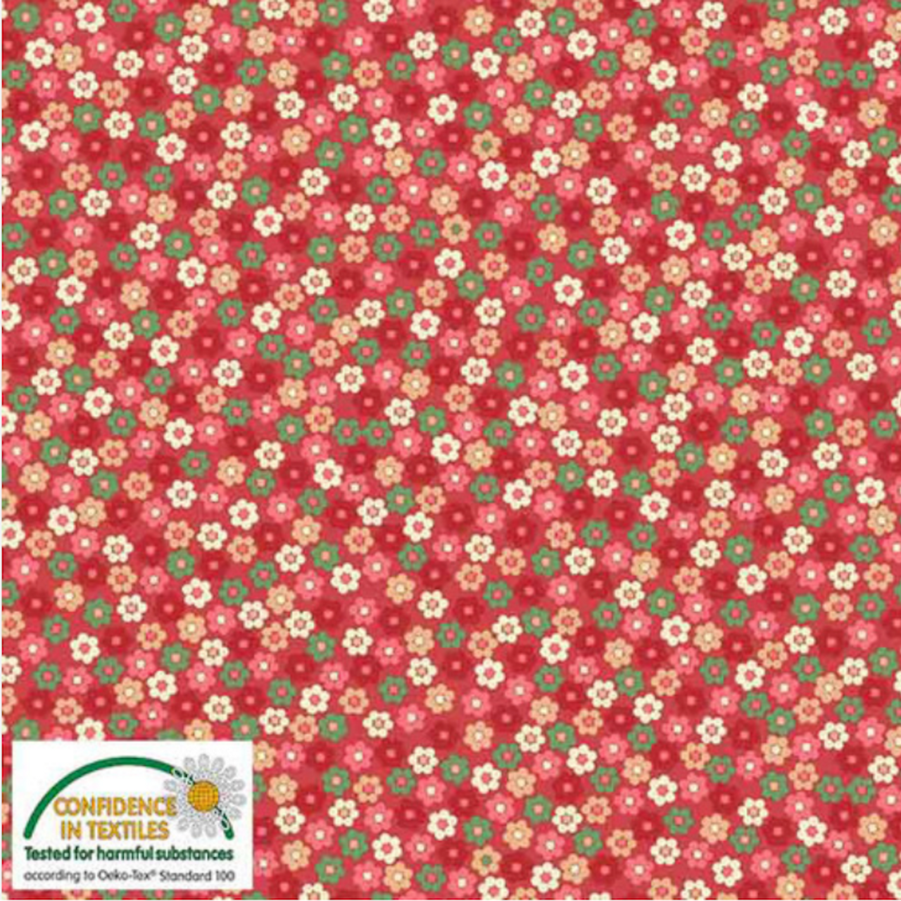 Stof Quilters Combination Flowers & Leaves Coral Cotton Fabric By The Yard