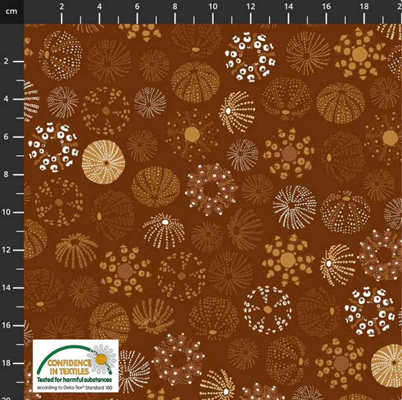 Stof European Ocean Jewels Sea Urchins Brown Cotton Fabric By The Yard