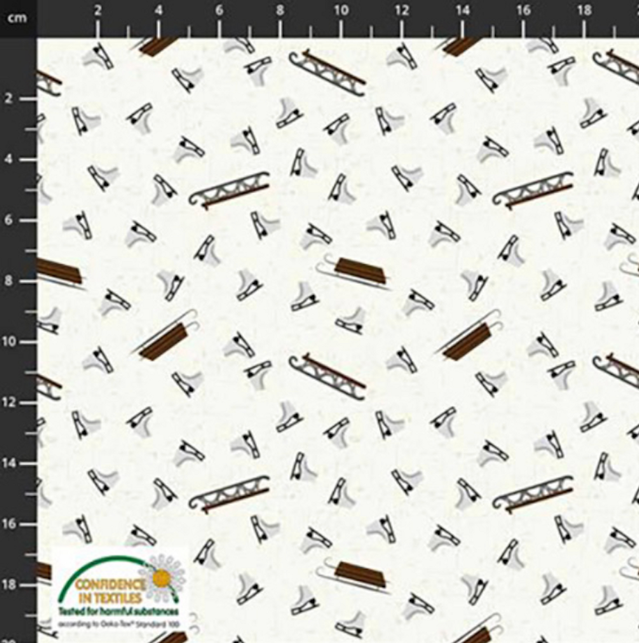 Stof European Quilting Winter 4 You Sleds & Skates White Cotton Fabric By The Yard