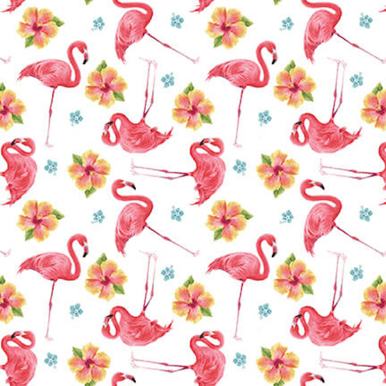 Henry Glass Pink Paradise Tossed Flamingos White Fabric By Yard