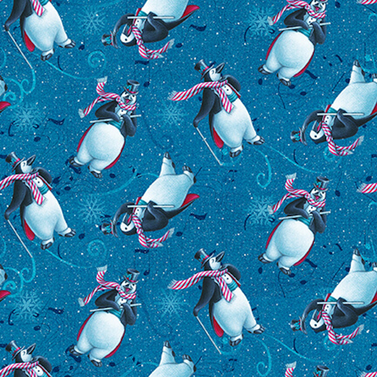 StudioE 12 Days Of Christmas Penguins Cyan Cotton Fabric By The Yard