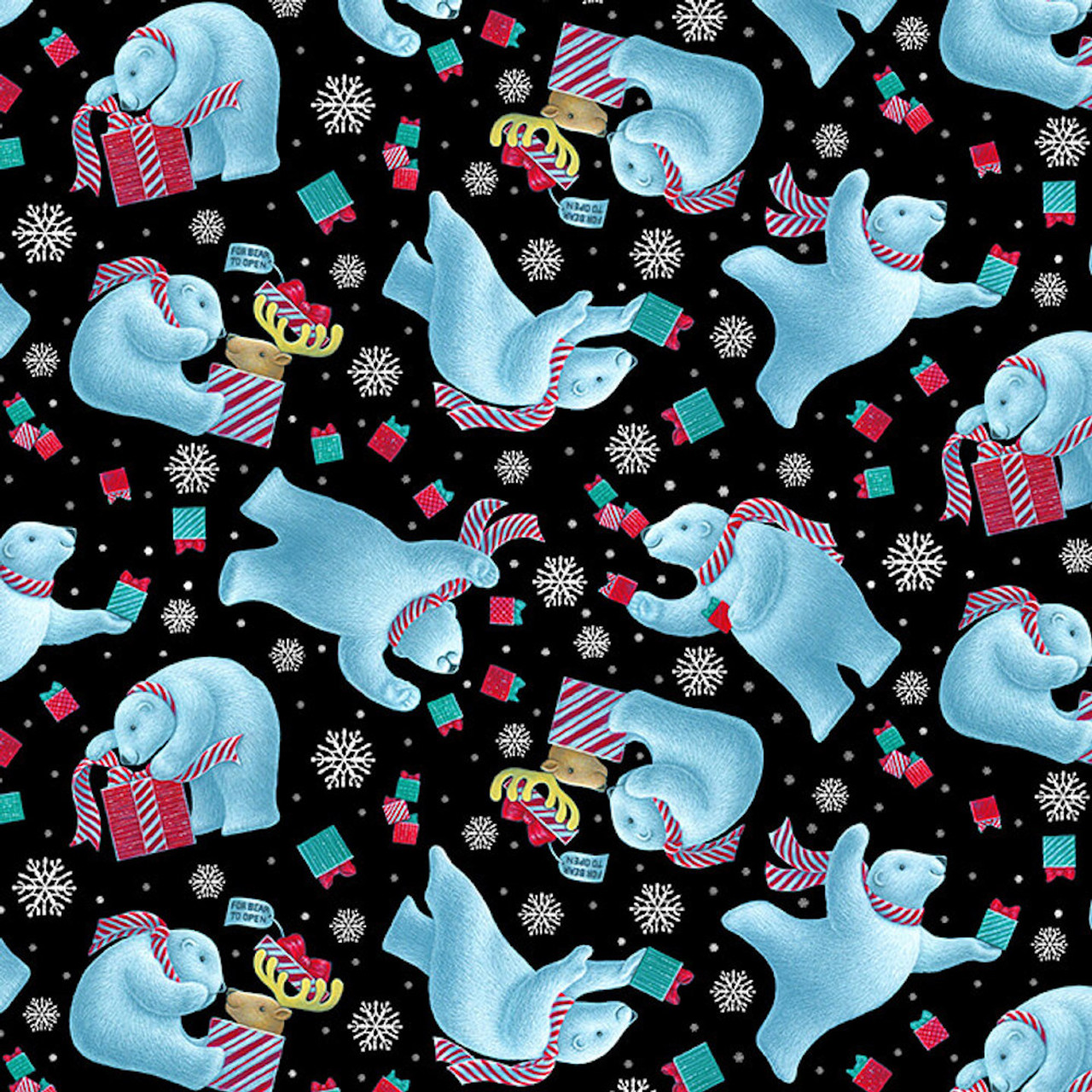 StudioE 12 Days Of Christmas Polar Bear & Gifts Black Cotton Fabric By The  Yard