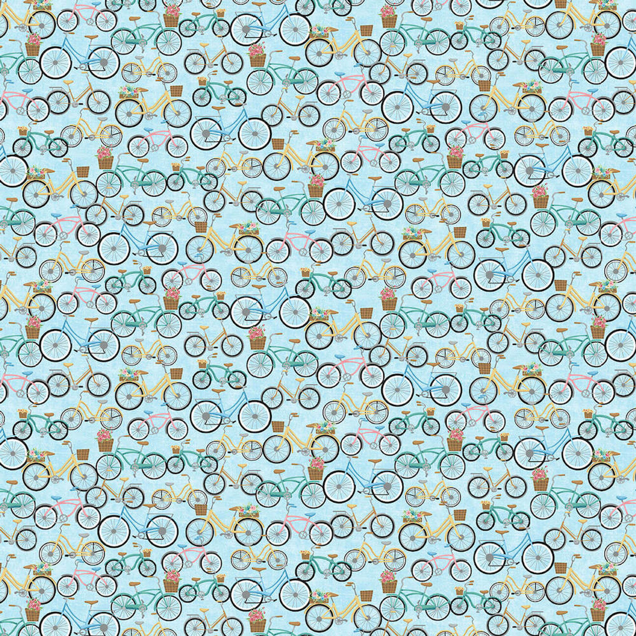 Henry Glass Beach Bound Bicycles Blue Cotton Fabric By The Yard