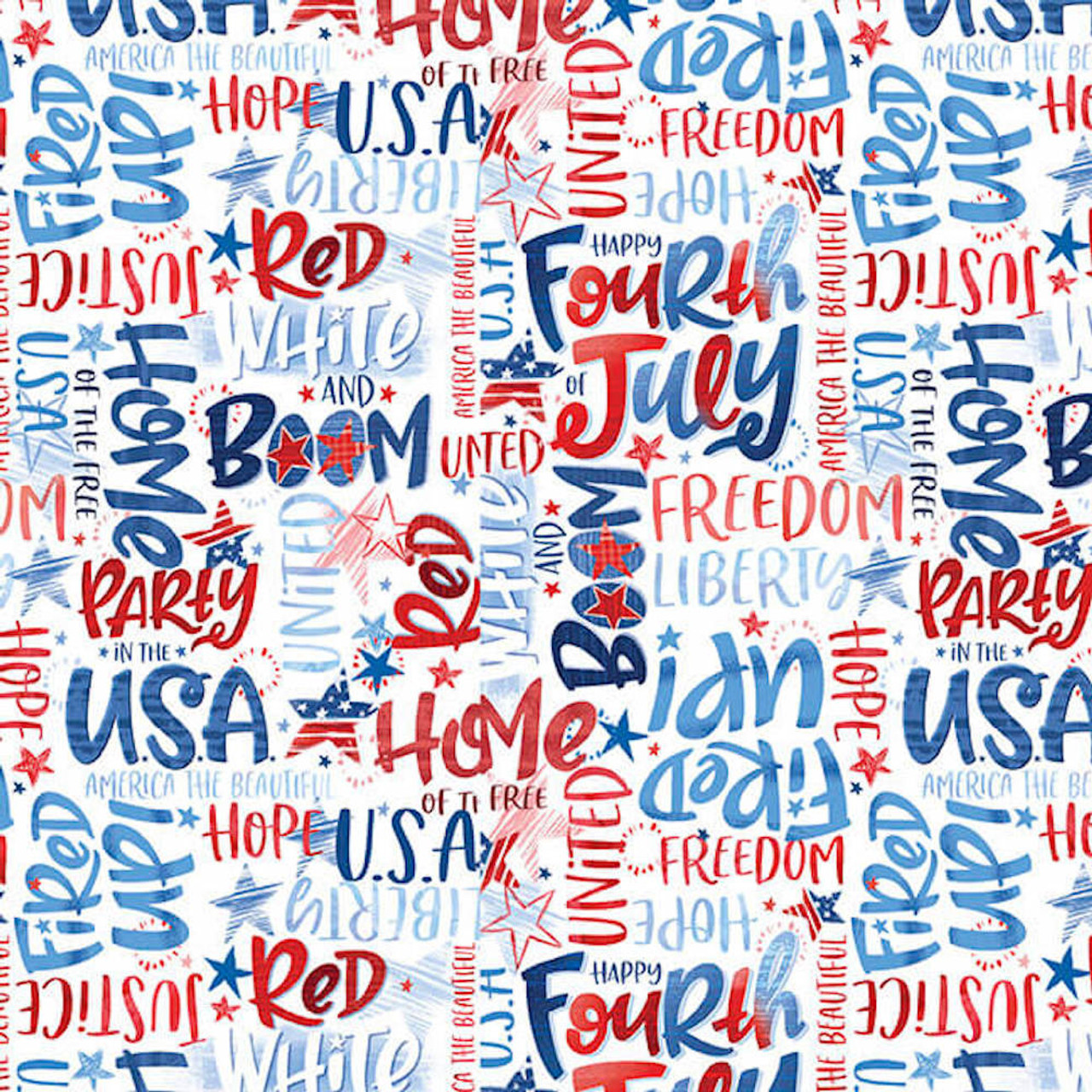 Blank Quilting Fired Up! Patriotic Words White Cotton Fabric By The Yard