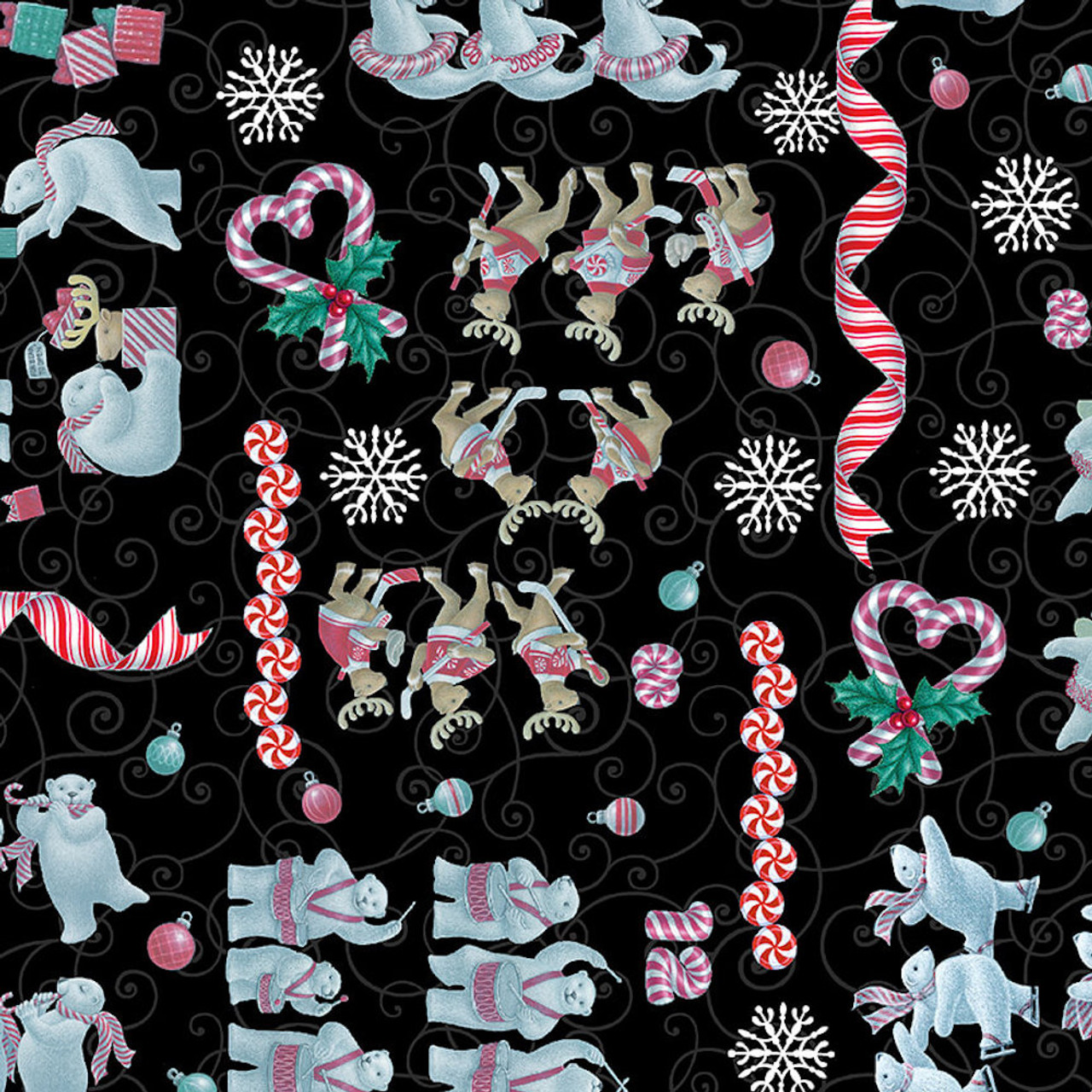 StudioE 12 Days Of Christmas Patchwork Black Cotton Fabric By The Yard