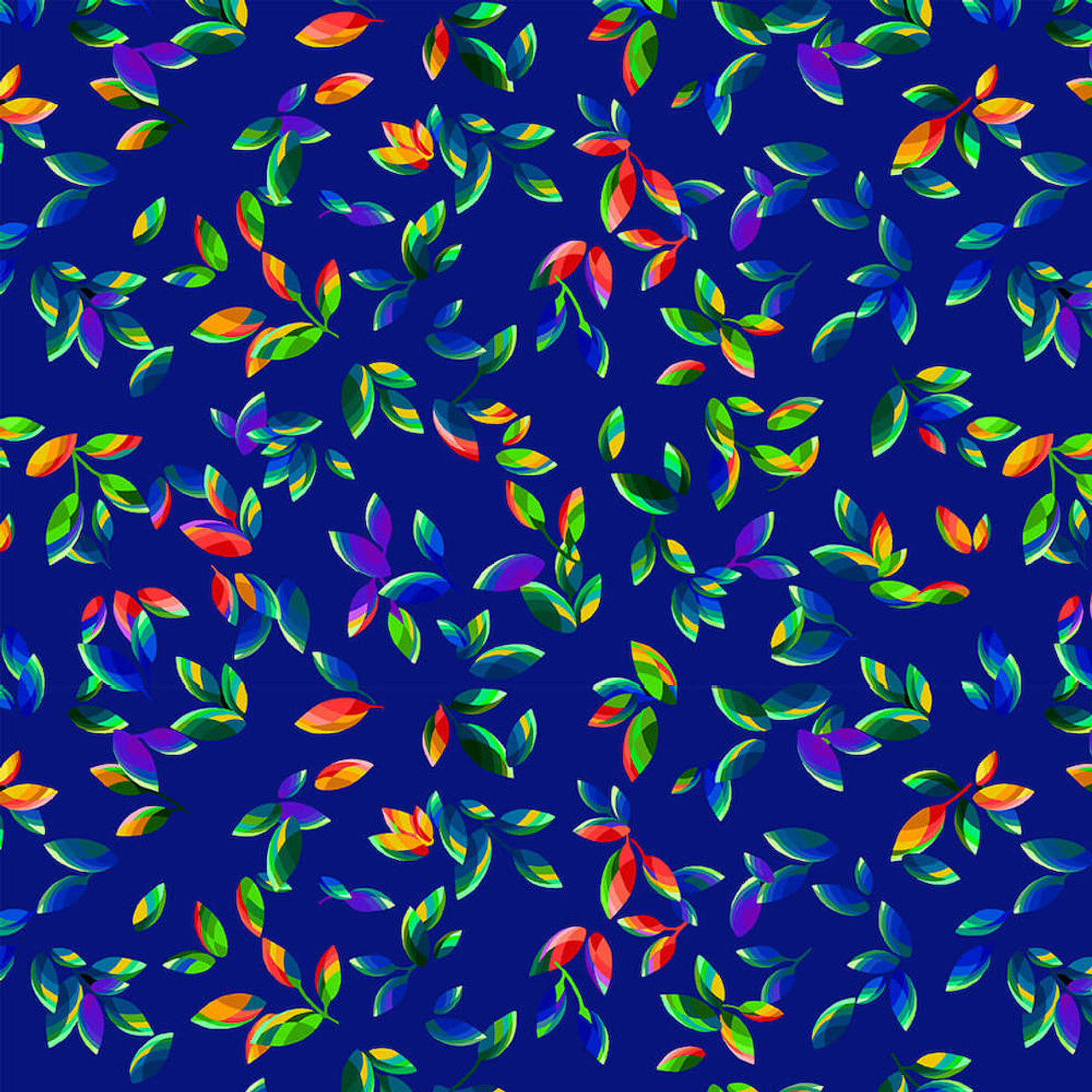 StudioE Fractal Flowers Tossed Leaves Indigo Cotton Fabric By The Yard