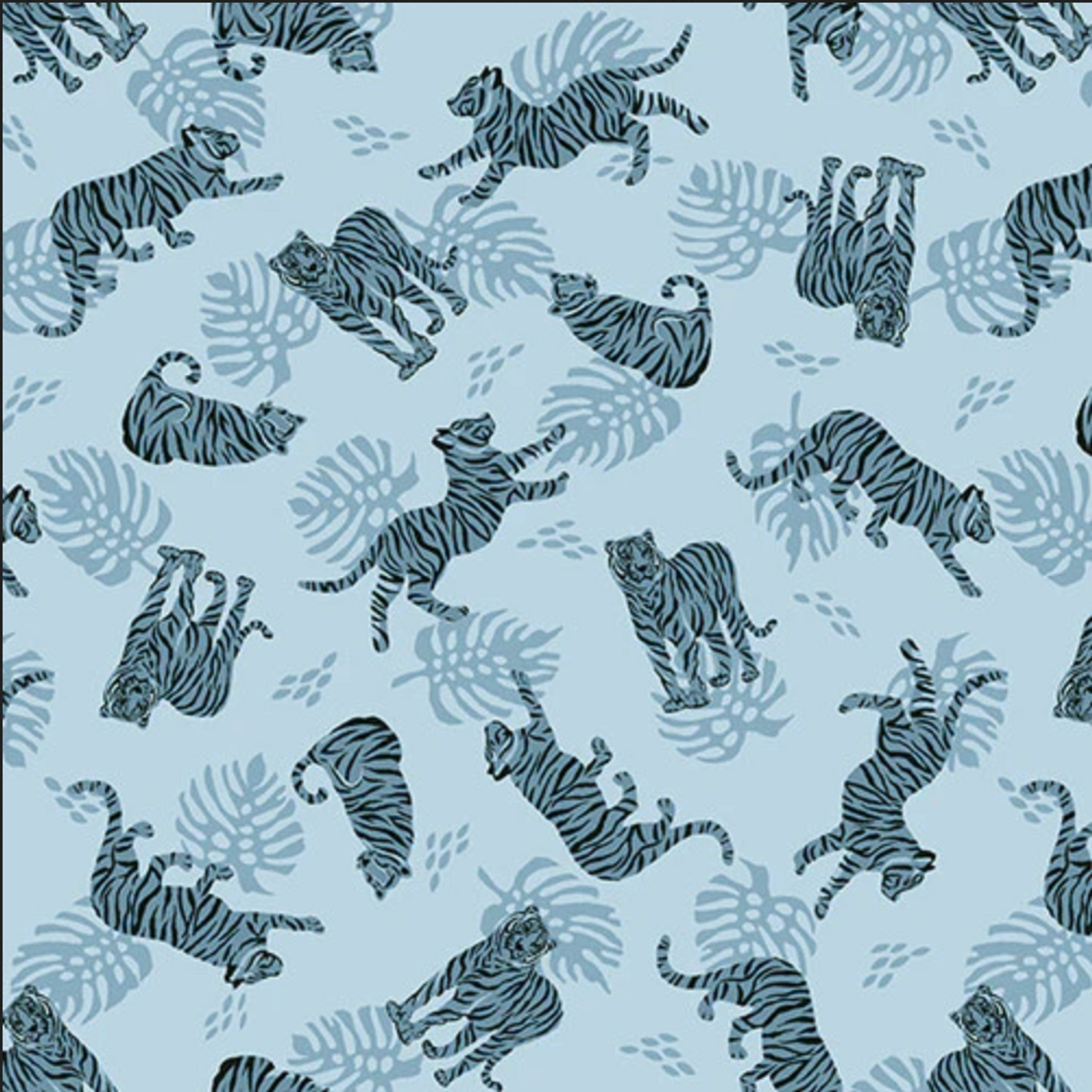Studio E Earth Day Every Day Tossed Tigers Lt Blue Cotton Fabric By The Yard