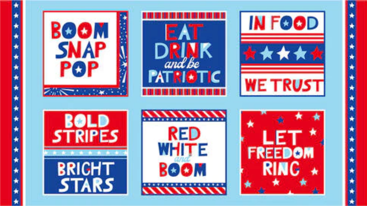 Henry Glass Great American Summer 24" Patriotic Words Block Cotton Fabric By Panel