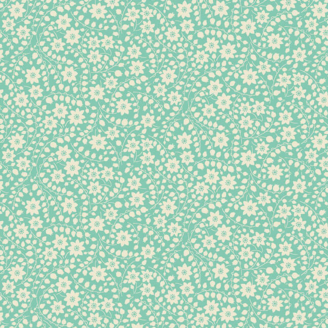 Henry Glass Nana Mae VI Monotone Floral Aqua Cotton Fabric By The Yard