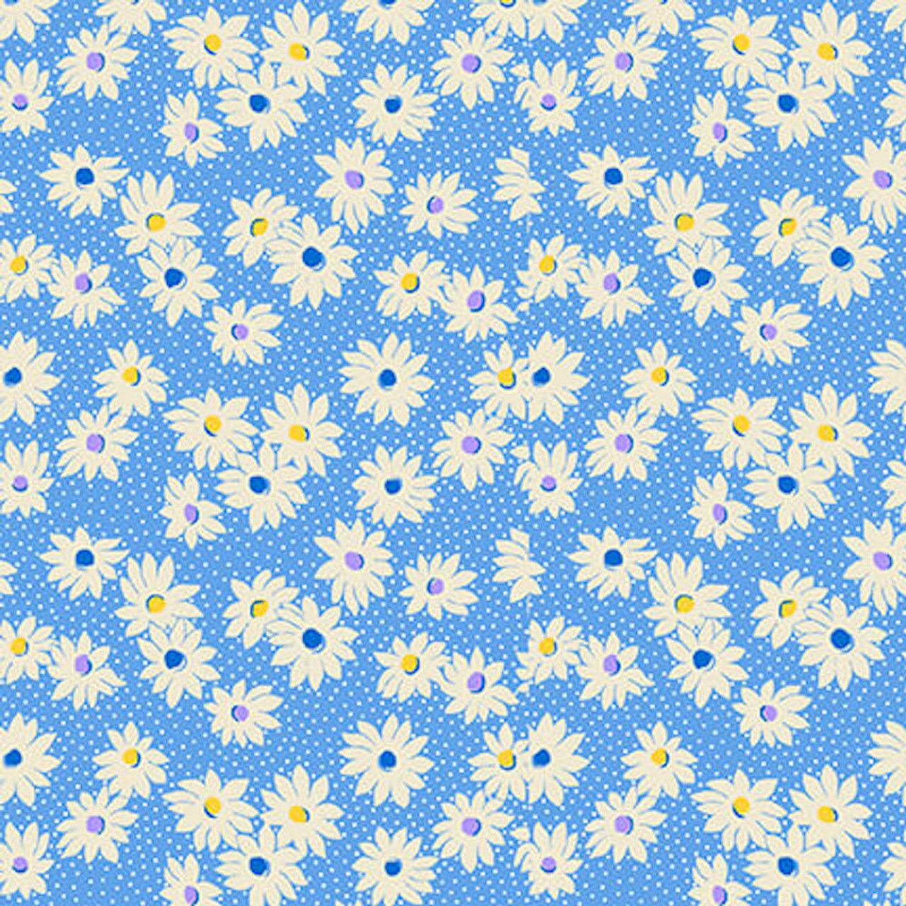 Henry Glass Nana Mae VI Med Daisies Blue Cotton Fabric By The Yard