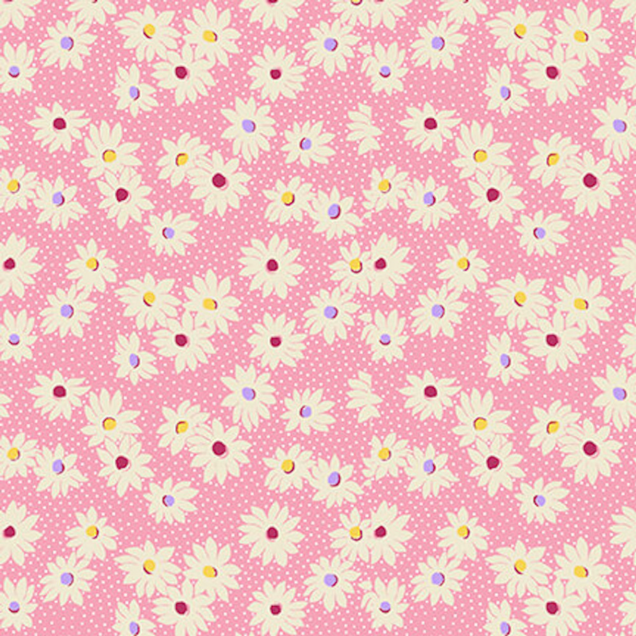 Henry Glass Nana Mae VI Med Daisies Pink Cotton Fabric By The Yard