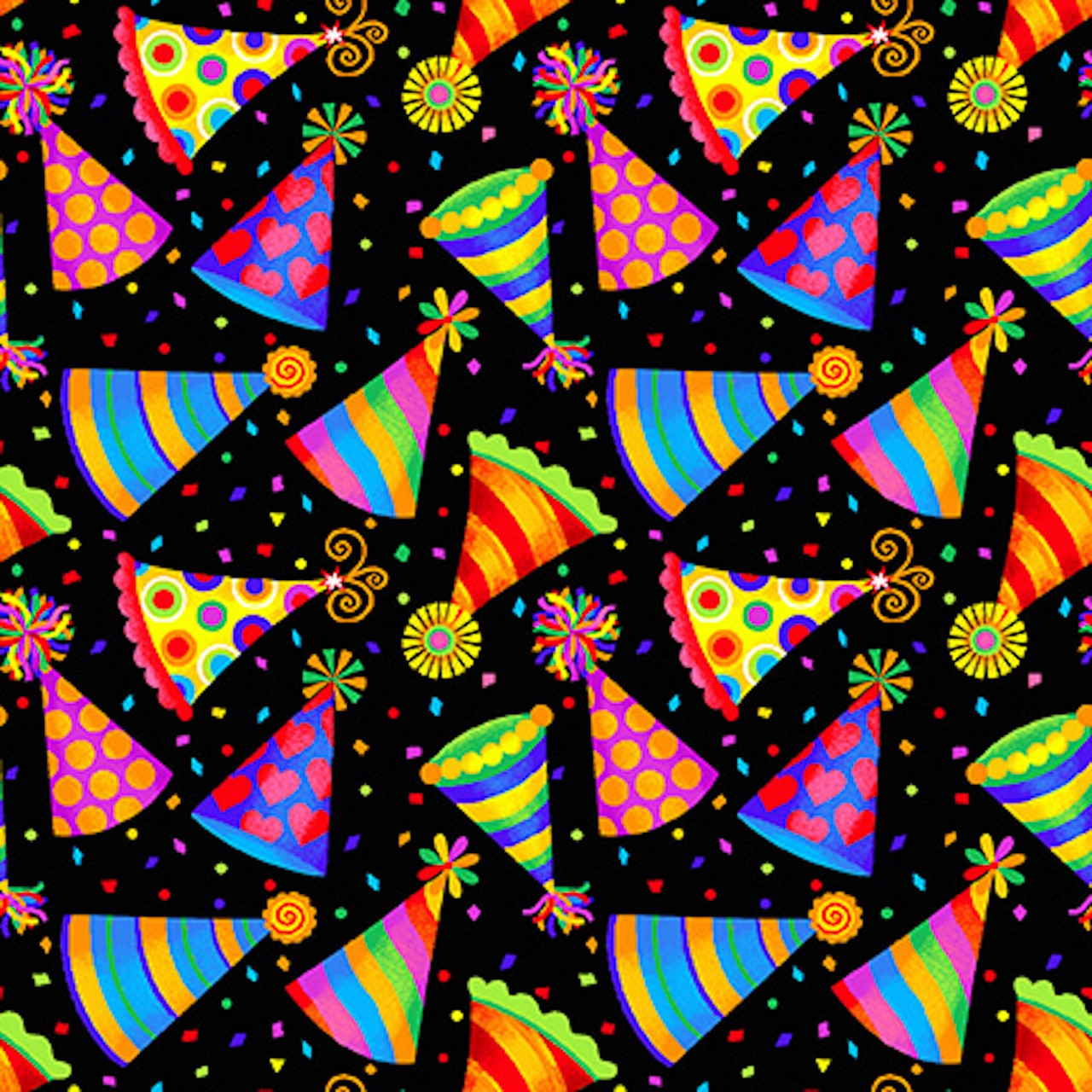 Studio E Party Time Tossed Birthday Hats Multi Cotton Fabric by The Yard