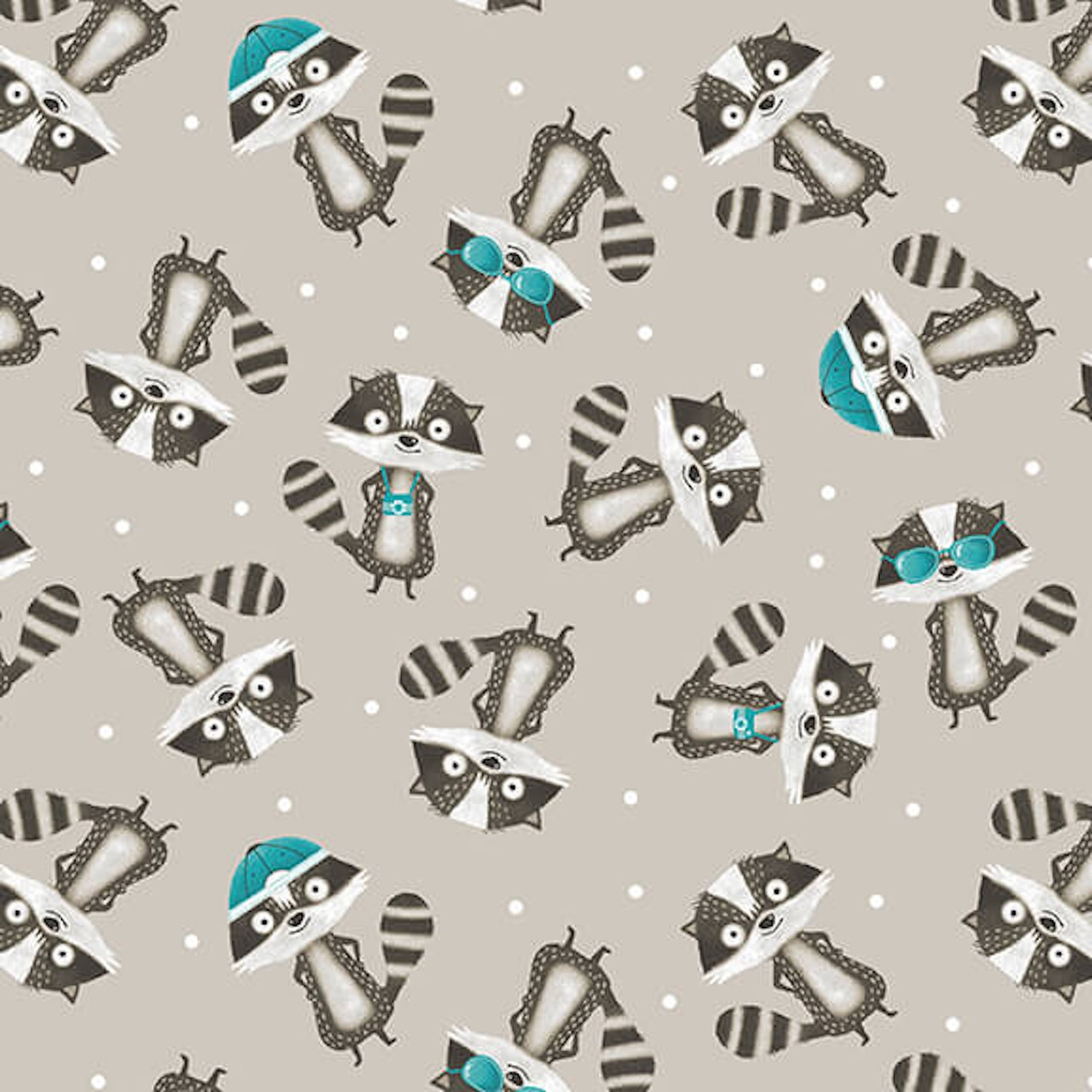 Studio E Welcome To Our Neighborhood Raccoons Gray Cotton Fabric By Yard