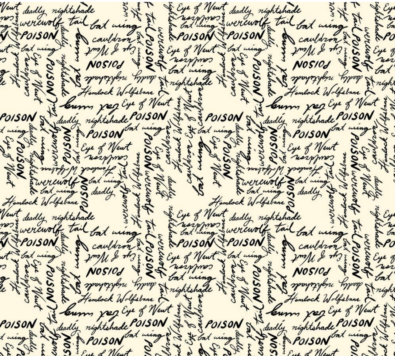Free Spirit Storybook Halloween Poison Words Ivory Cotton Fabric by The Yard
