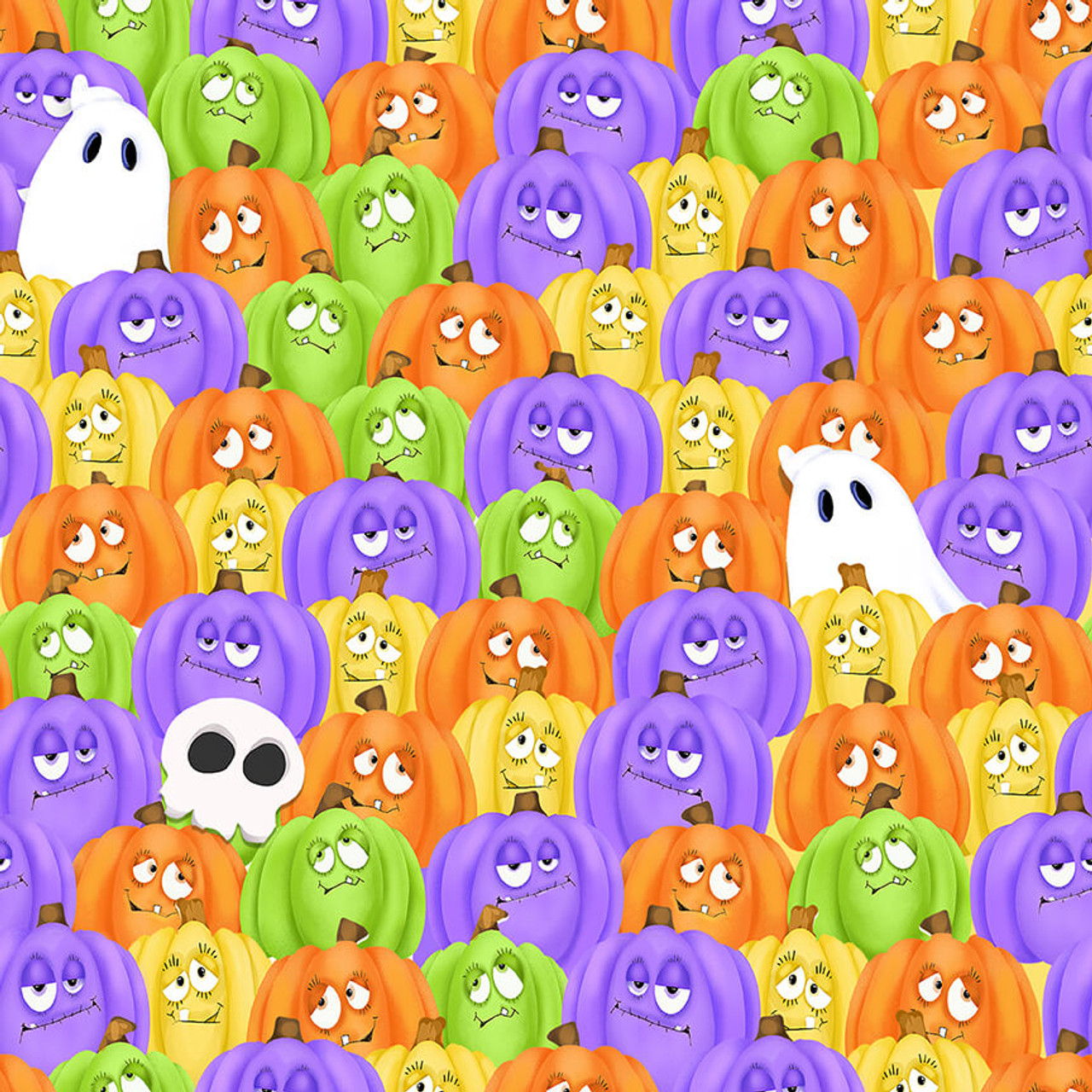 Henry Glass Ghosts Glow Stacked Pumpkins Multi Cotton Fabric By The Yard