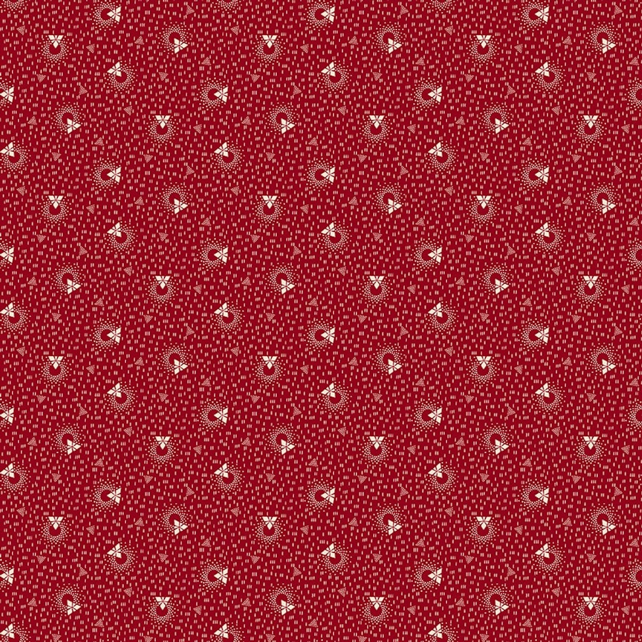 Henry Glass Memories in Redwork Triangle Toss Scarlet Cotton Fabric By The Yard