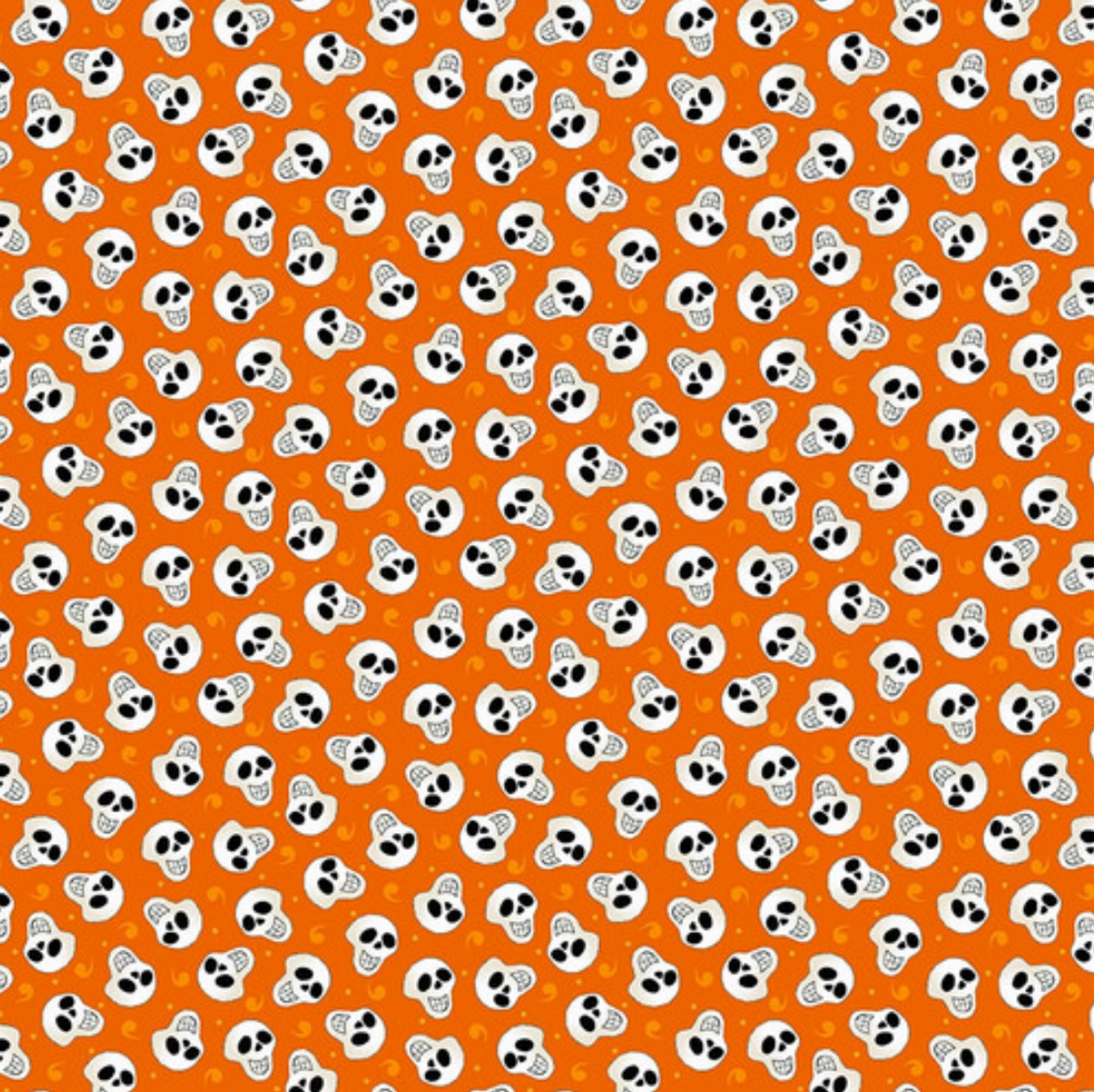 Henry Glass Witch's Night Out Tossed Skulls Orange Glow Fabric By The Yard