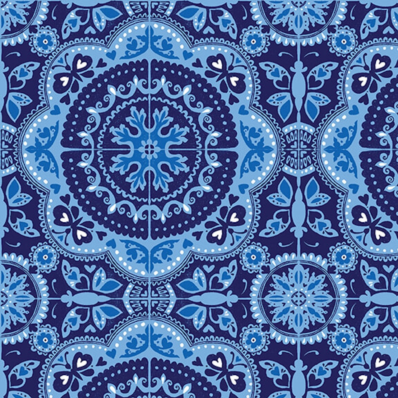 Studio E Blue Dreams Medium Mosaic Navy Cotton Fabric By Yard