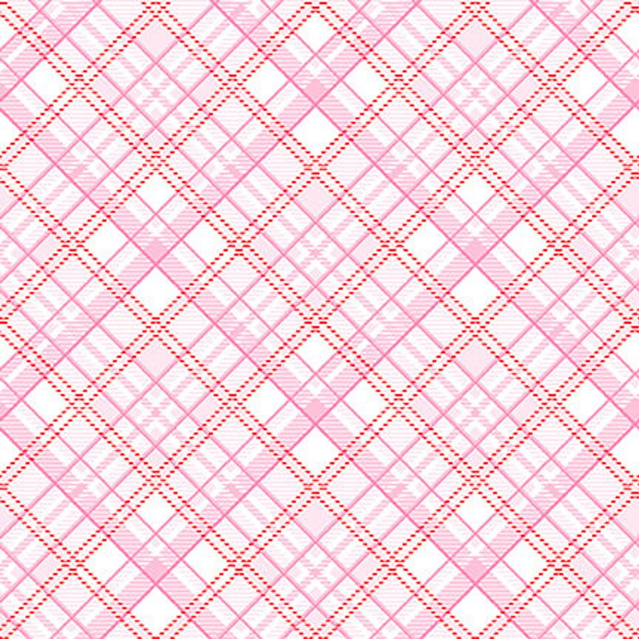 Henry Glass Gnomie Love Bias Plaid Pink Cotton Fabric By The Yard