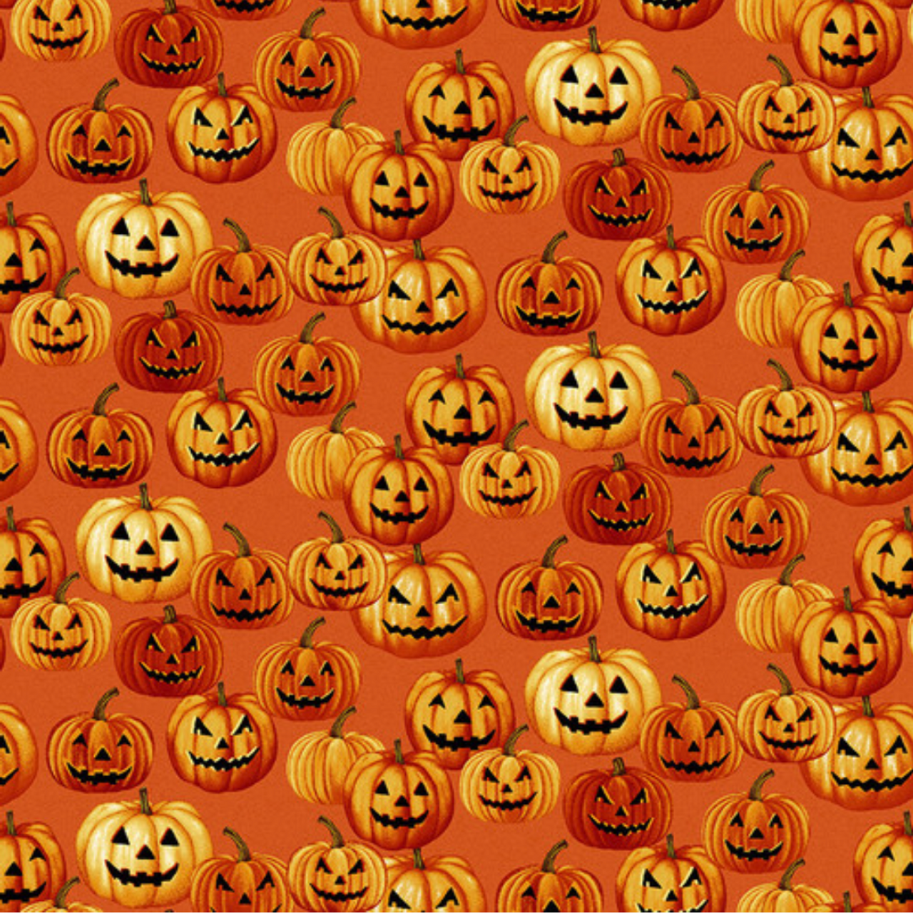 Henry Glass Haunted Village Jack-O-Lantern Pumpkin Fabric by The Yard