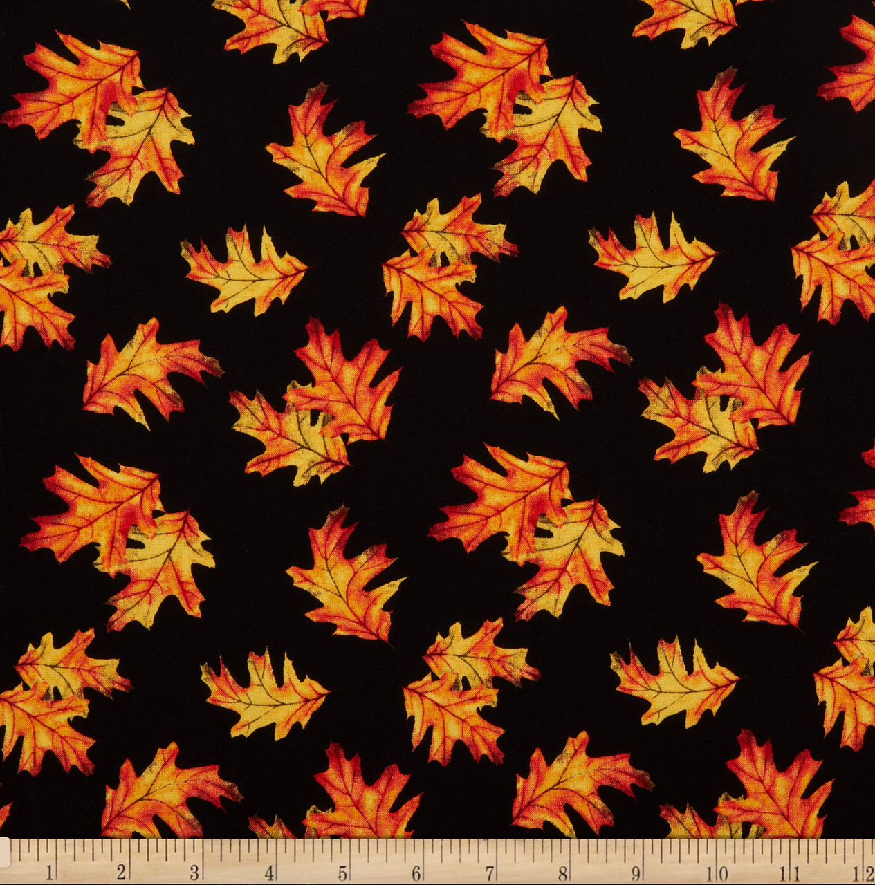 Henry Glass Autumn Splendor Tossed Leaves Black Cotton Fabric By Yard