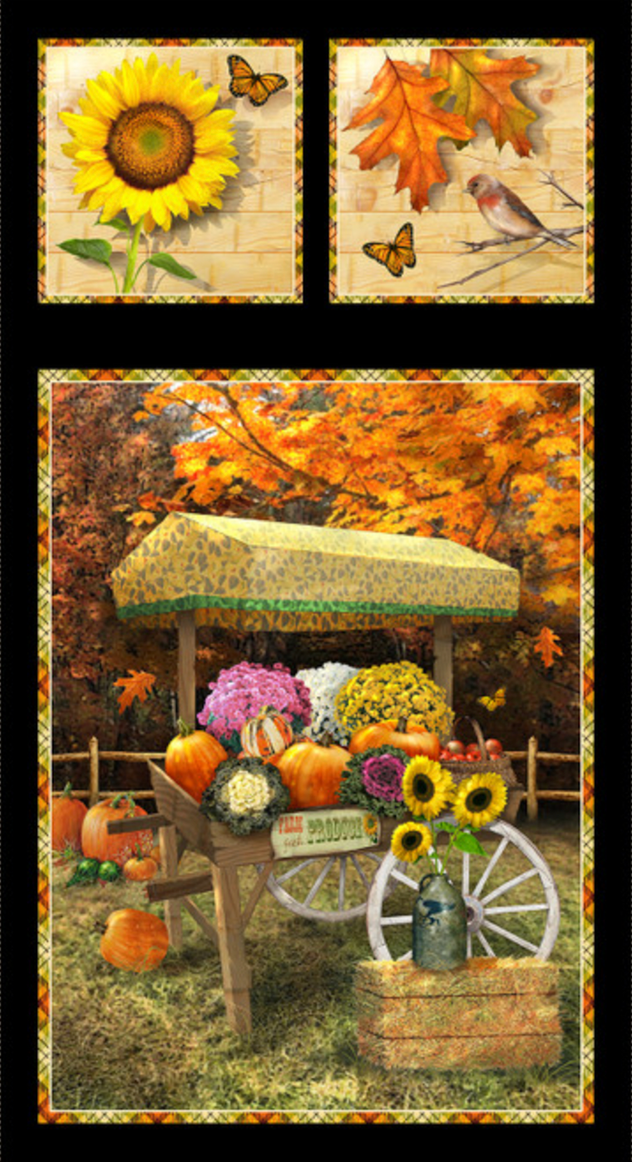 Henry Glass Autumn Splendor 24" Fall Banner Panel Black Cotton Fabric By Panel