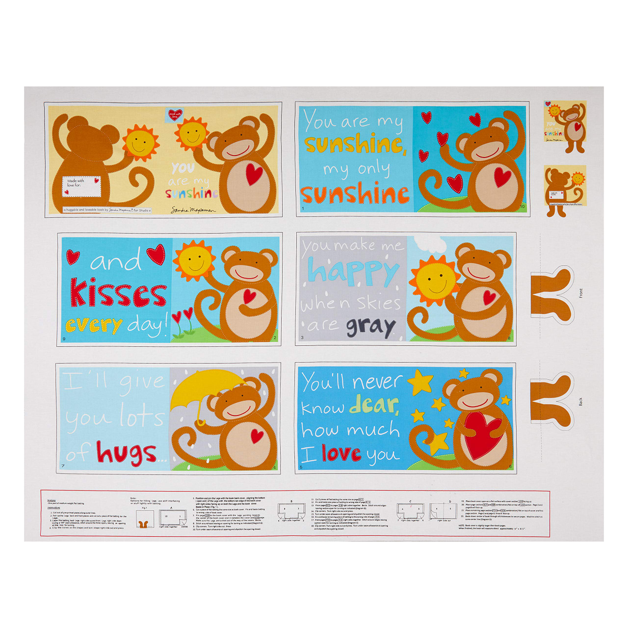 Studio E Huggable & Loveable Monkey Make Your Own Book Fabric By Panel