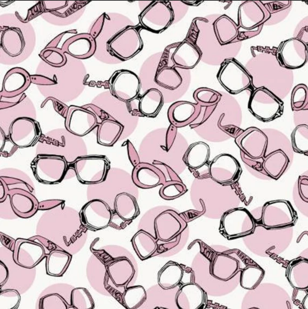 Studio E Dressed & Obsessed Tossed Glasses Pink Cotton Fabric by The Yard