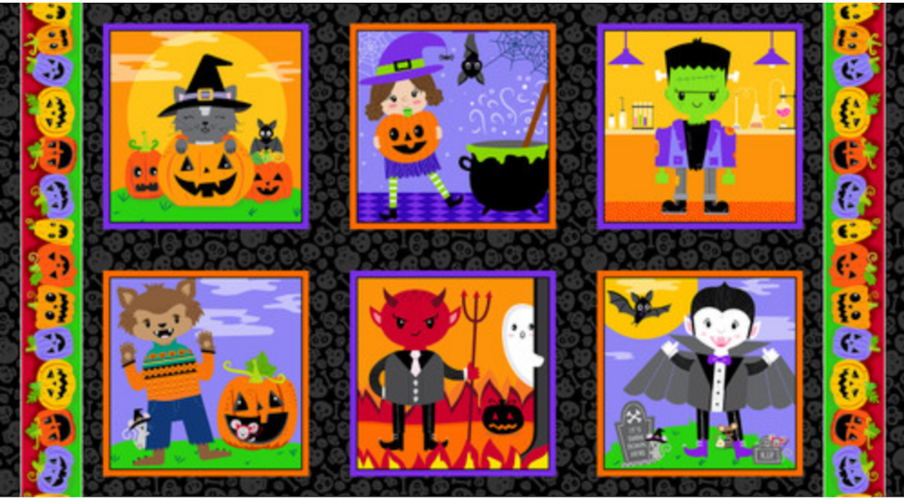 Blank Quilting Little Monsters Halloween Blocks Cotton Fabric By The Panel