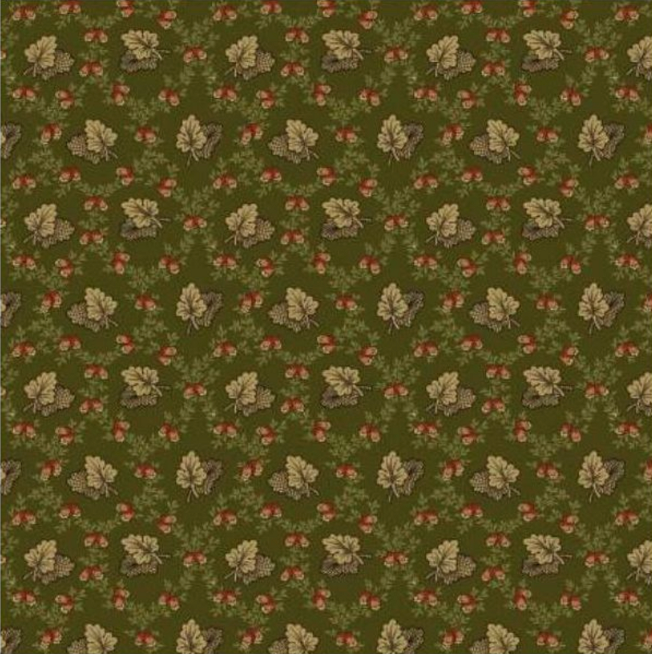 Henry Glass Autumn Spice Acorns & Oak Leaves Green Cotton Fabric By The Yard