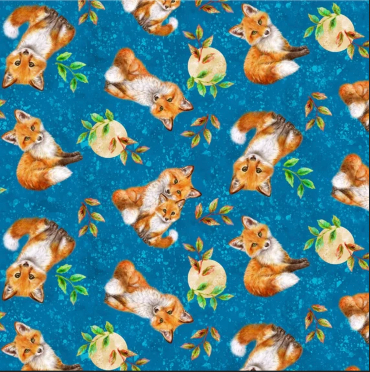 Studio E Auburn Fox Allover Tossed Foxes Cobalt Cotton Fabric by The Yard