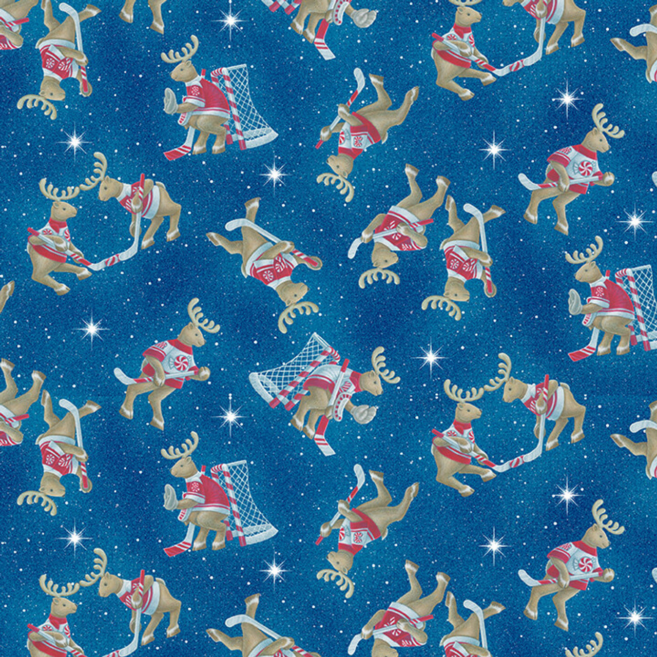 StudioE 12 Days Of Christmas Tossed Reindeer Cyan Cotton Fabric By The Yard