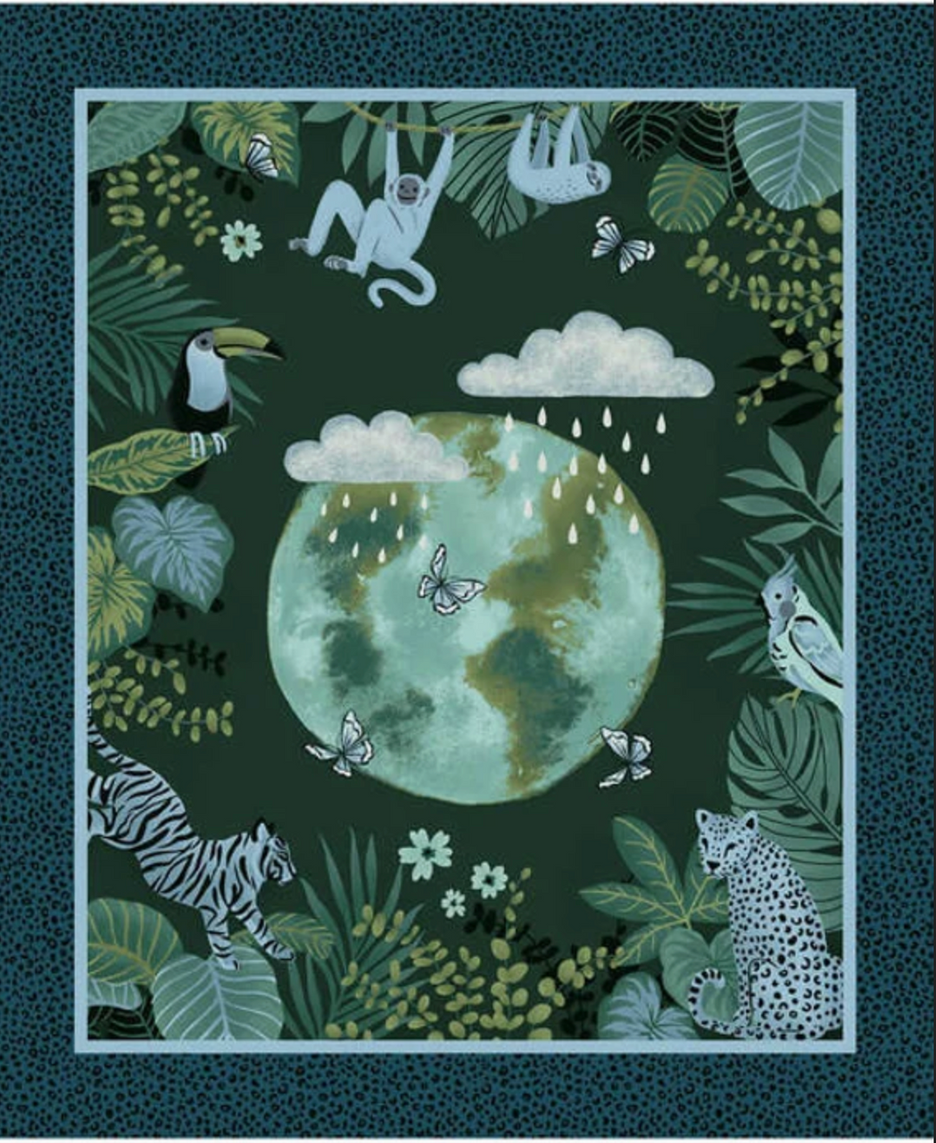 Studio E Earth Day Every Day 36" Panel Dk Green Cotton Fabric By The Yard