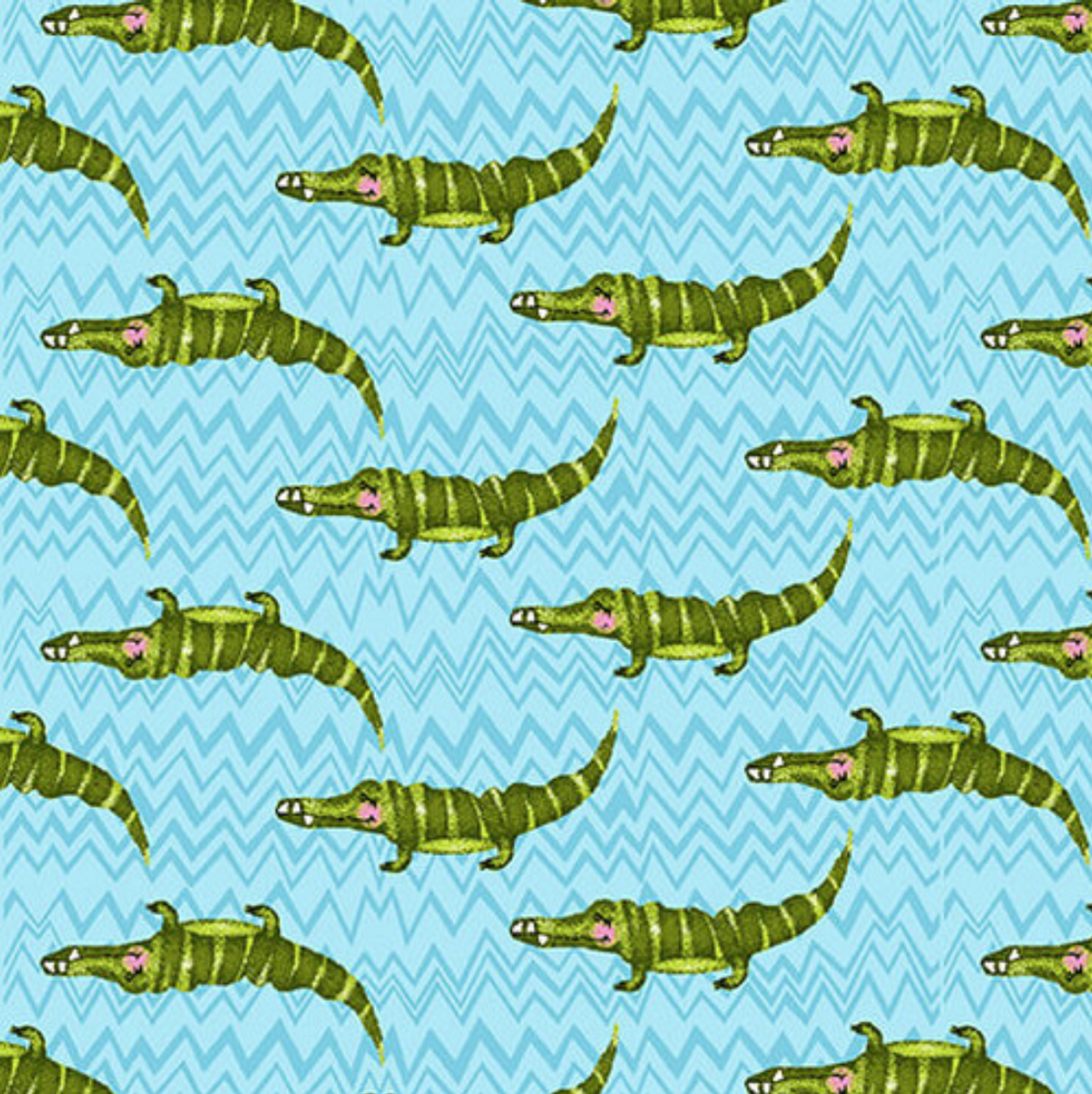 Studio E Silly Safari Alligator Lt Teal Cotton Fabric By Yard
