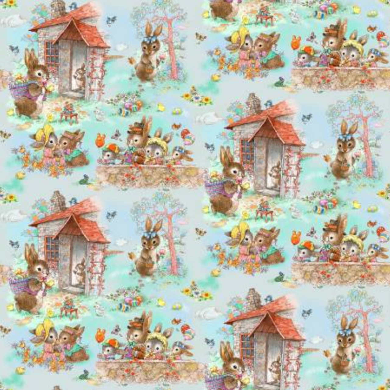 Henry Glass Bunny Tails Scenic Sky Cotton Fabric By The Yard