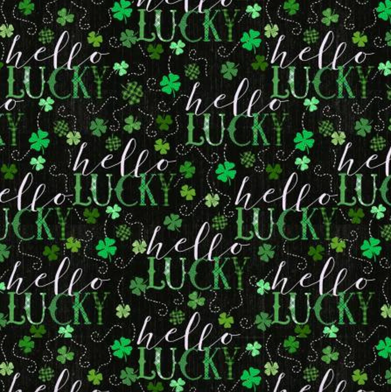 Henry Glass Hello Lucky Word Print Black Green Cotton Fabric By Yard