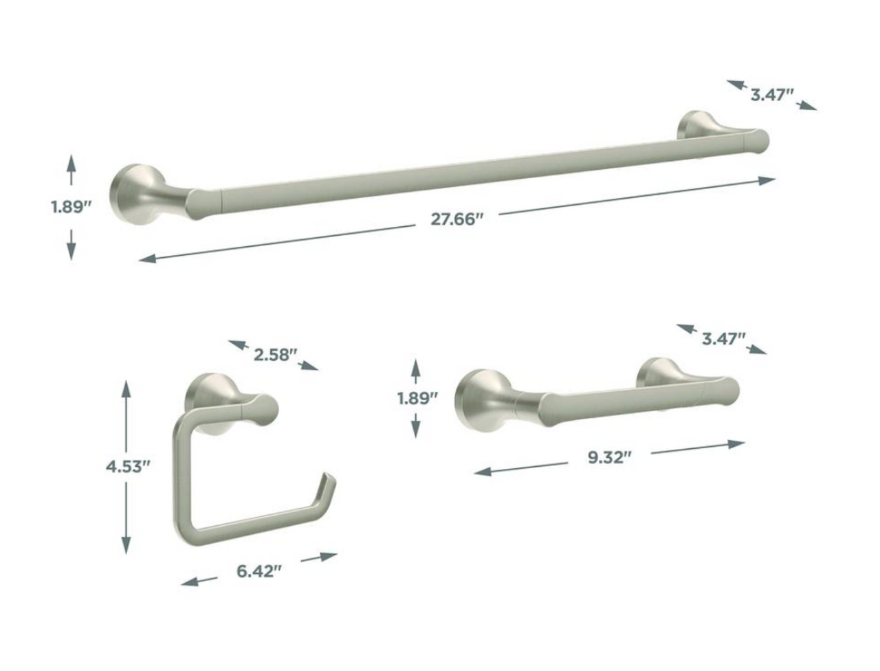 Delta Caffree 3 Piece Bath Towel Bar Accessory Set Brushed Nickel Finish